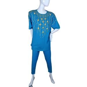 Vintage Art Wear Apparel Limited Set of Top and Pants Size Large Blue and Gold